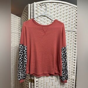 Women's Red Leopard Sleeve Top